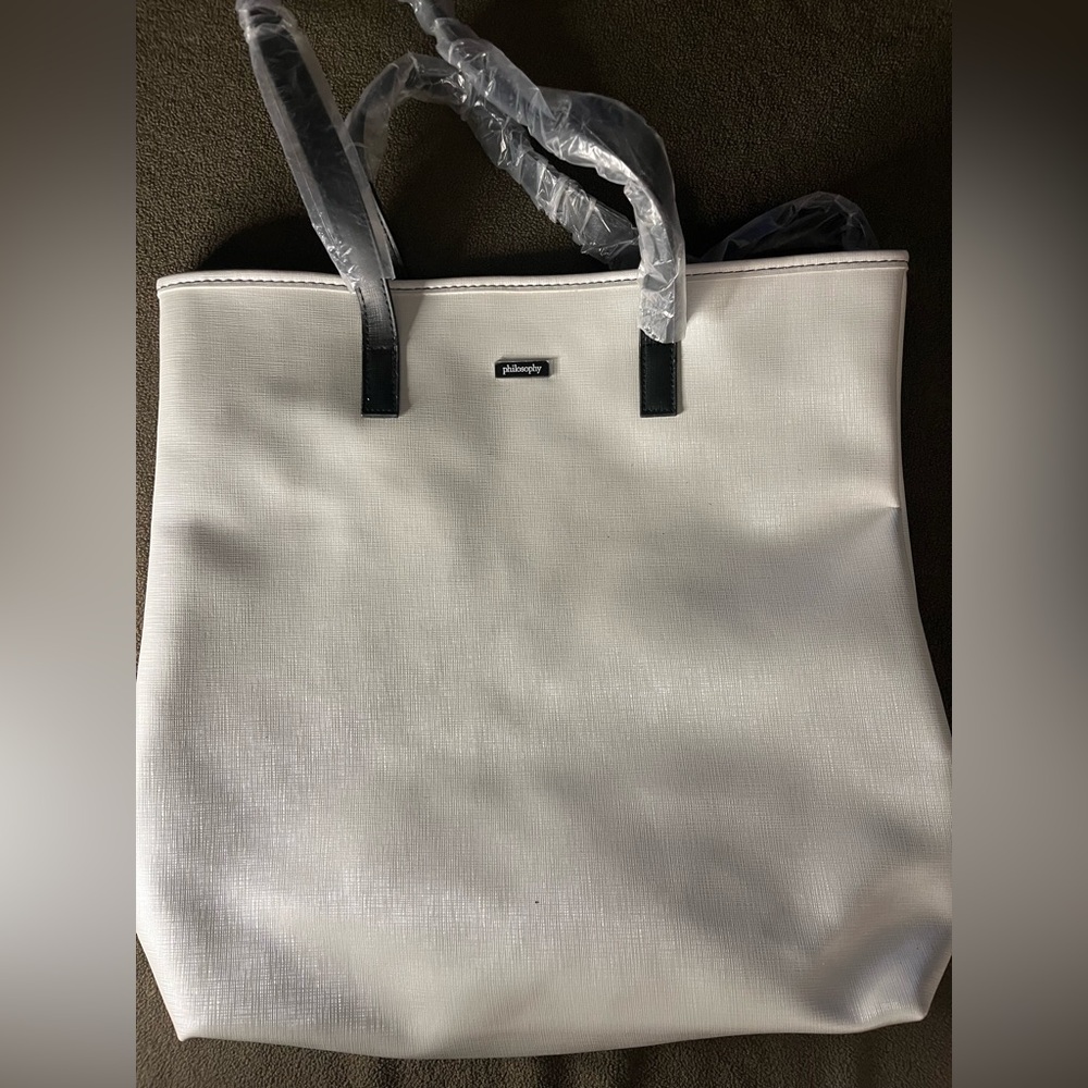 Philosophy White Tote Bag Large Shopper Red Interior